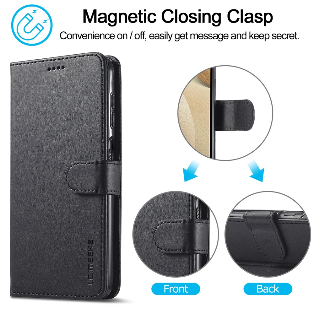 LC.IMEEKE Magnetic Wallet Stand Design Leather Phone Cover Case for Samsung Galaxy M32 (Global Version) - Black-9