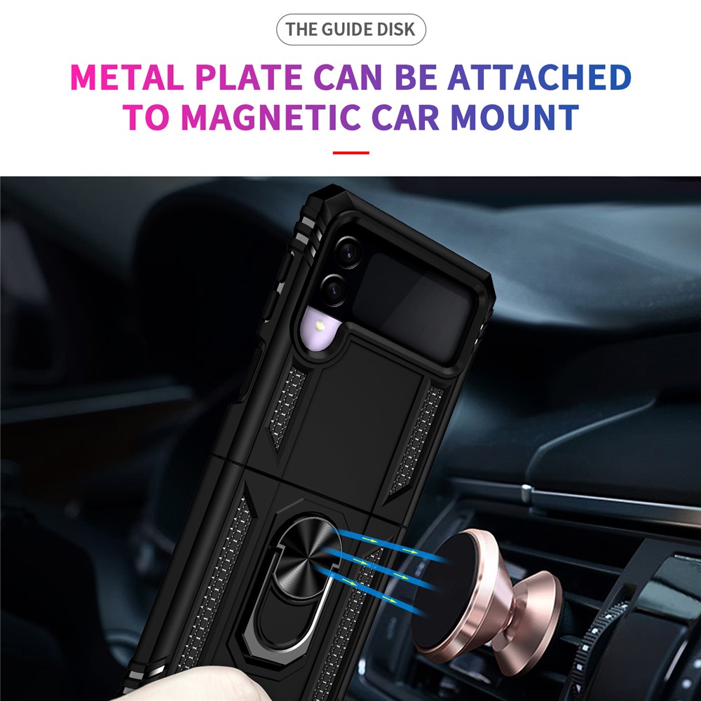 Military Grade Shockproof Phone Cover Shell with Finger Ring Kickstand for Samsung Galaxy Z Flip3 5G - Black-5