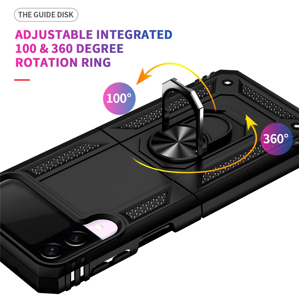 Military Grade Shockproof Phone Cover Shell with Finger Ring Kickstand for Samsung Galaxy Z Flip3 5G - Black-7