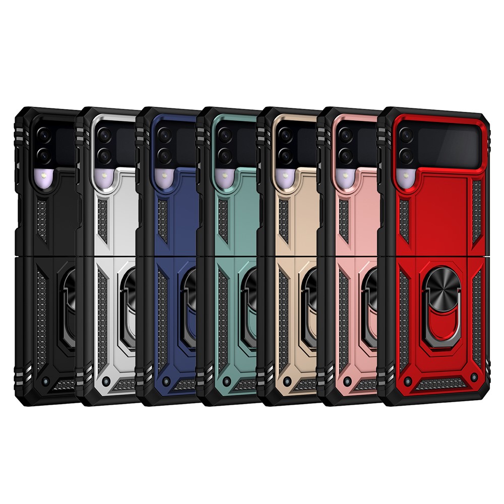Military Grade Shockproof Phone Cover Shell with Finger Ring Kickstand for Samsung Galaxy Z Flip3 5G - Black-9