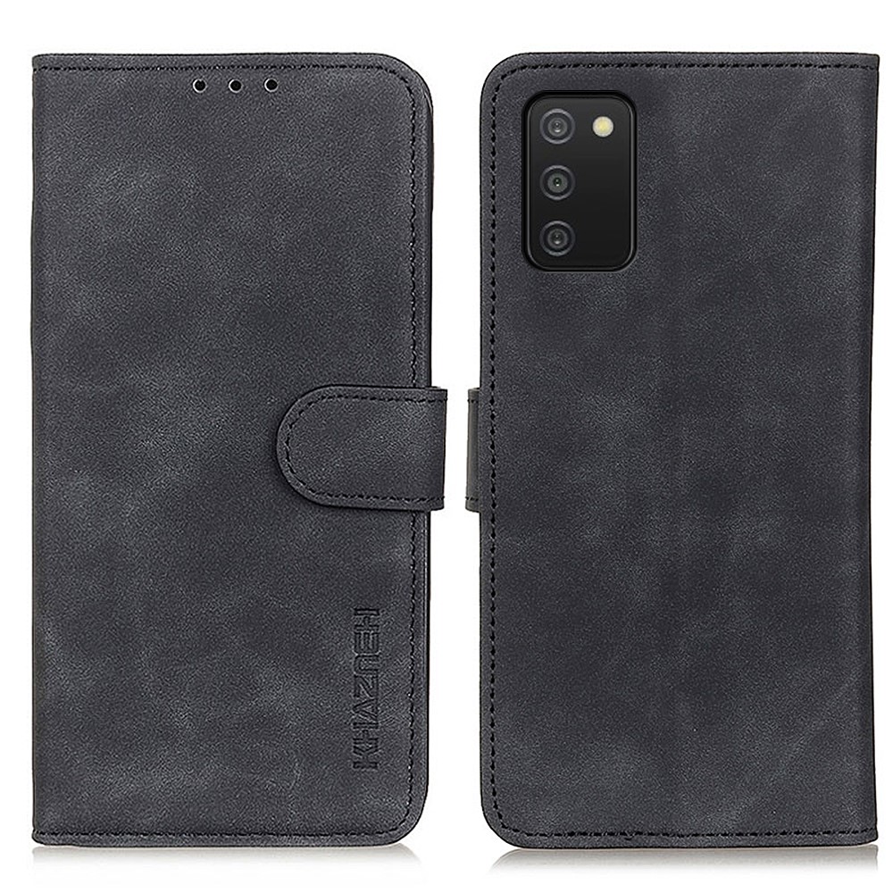 KHAZNEH Vintage Style Wallet Stand Full Protection Phone Cover Case for Samsung Galaxy A03s (164.2 x 75.9 x 9.1mm) - Black-1