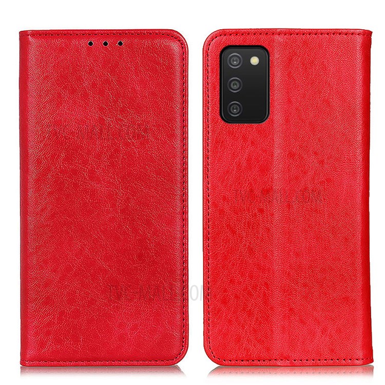 Crazy Horse Texture Auto-absorbed Magnetic Closure Leather Phone Stand Cover Case for Samsung Galaxy A03s (164.2 x 75.9 x 9.1mm) - Red-1