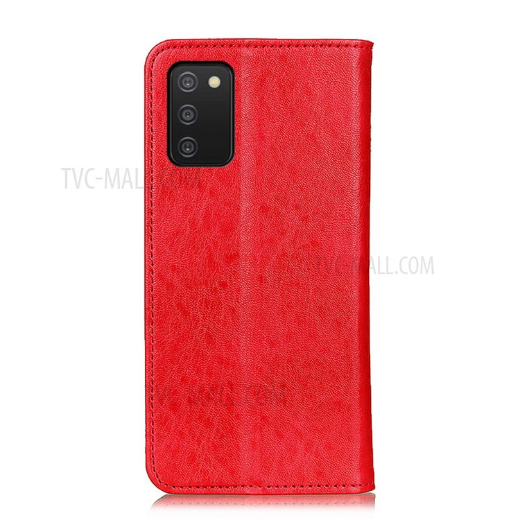 Crazy Horse Texture Auto-absorbed Magnetic Closure Leather Phone Stand Cover Case for Samsung Galaxy A03s (164.2 x 75.9 x 9.1mm) - Red-3