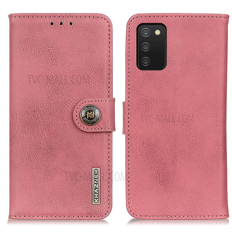 KHAZNEH Folio Flip Leather Phone Case Full-Protective Wallet Stand Cover for Samsung Galaxy A03s (164.2 x 75.9 x 9.1mm) - Pink-1