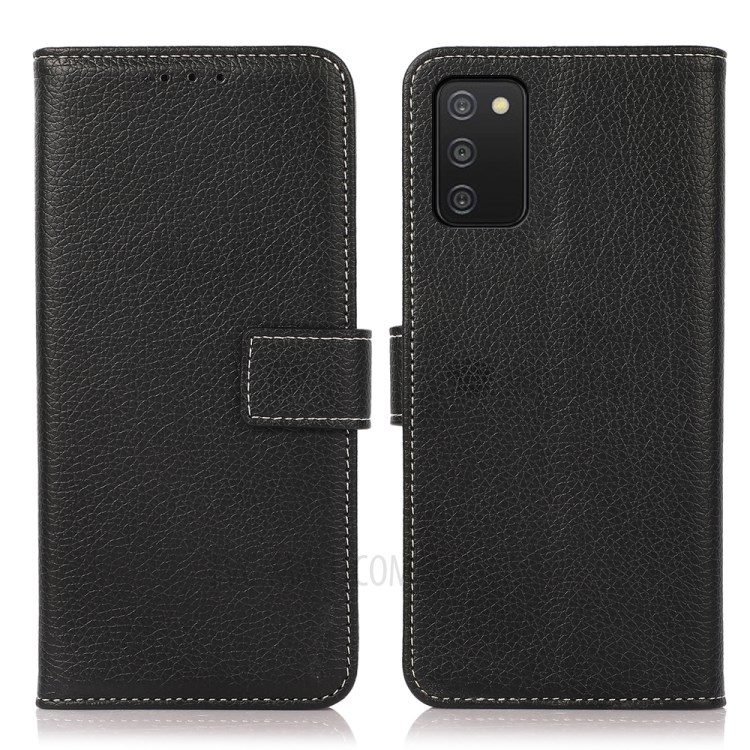 Litchi Texture Wallet Stand Design PU Leather Protective Phone Case Cover for Samsung Galaxy A03s (164.2 x 75.9 x 9.1mm) - Black-1