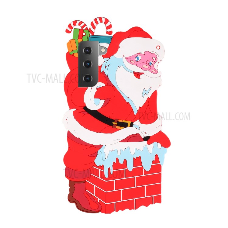 Hemming Design Flexible TPU + Silicone Phone Cover Santa/Christmas Reindeer Pattern Special-Shaped Case with Long Lanyard for Samsung Galaxy S21 FE 5G/S21 Fan Edition - Santa-2