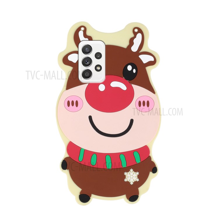 All-Round Protection Flexible TPU + Silicone Phone Cover Santa/Christmas Reindeer Pattern Special-Shaped Case with Long Lanyard for Samsung Galaxy A52 5G/4G/A52s 5G - Christmas Reindeer-2