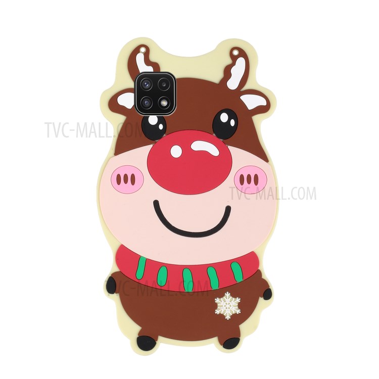 Santa/Christmas Deer Pattern Soft TPU + Silicone Cell Phone Case Shell with Long Lanyard for Samsung Galaxy A22 5G (EU Version) - Christmas Reindeer-2