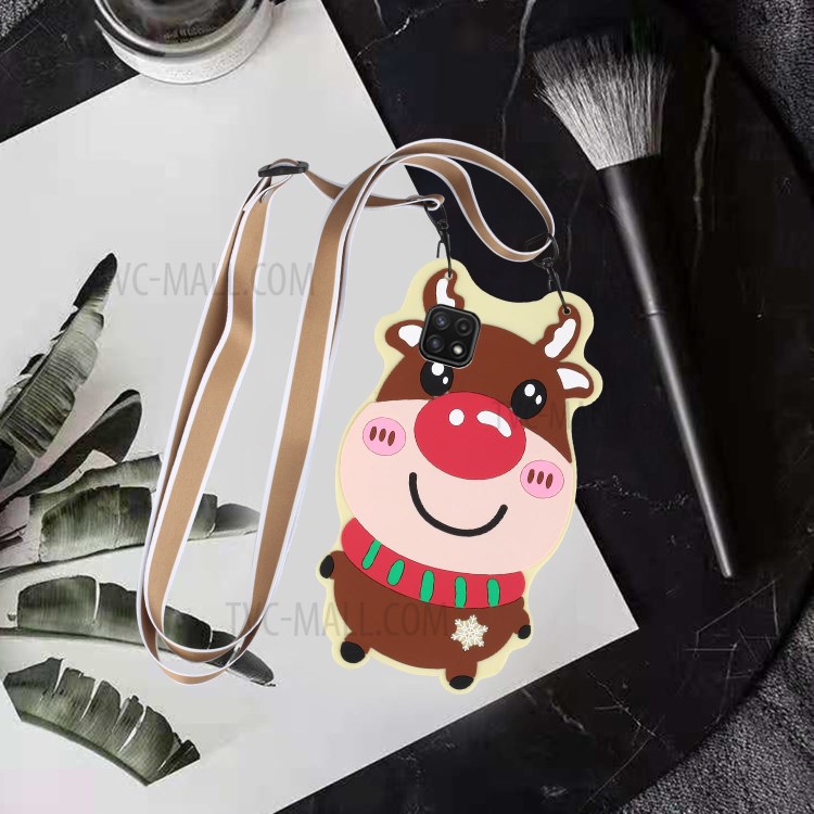 Santa/Christmas Deer Pattern Soft TPU + Silicone Cell Phone Case Shell with Long Lanyard for Samsung Galaxy A22 5G (EU Version) - Christmas Reindeer-6