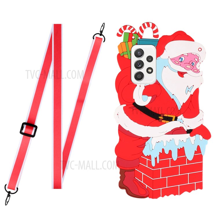 Special-Shaped Santa/Christmas Deer TPU + Silicone Phone Protective Cover Case with Adjustable Long Lanyard for Samsung Galaxy A72 4G/5G - Santa-1
