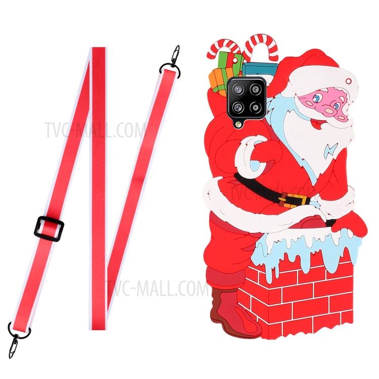 TPU + Silicone Santa/Christmas Reindeer Pattern Phone Cover Case with Long Lanyard for Samsung Galaxy A12 - Santa-1