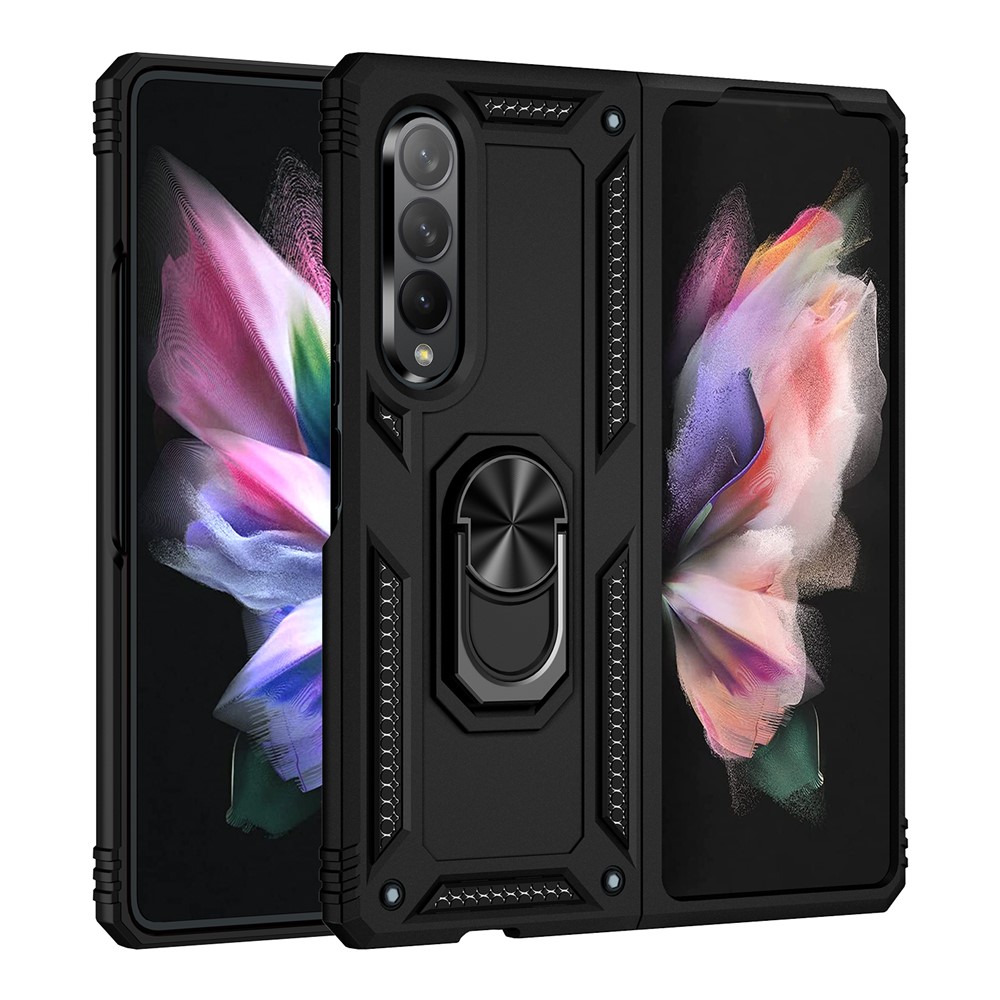 Ring Holder Kickstand Design Anti-fall PC + TPU + Metal Hybrid Phone Cover Shell for Samsung Galaxy Z Fold3 5G - Black-2