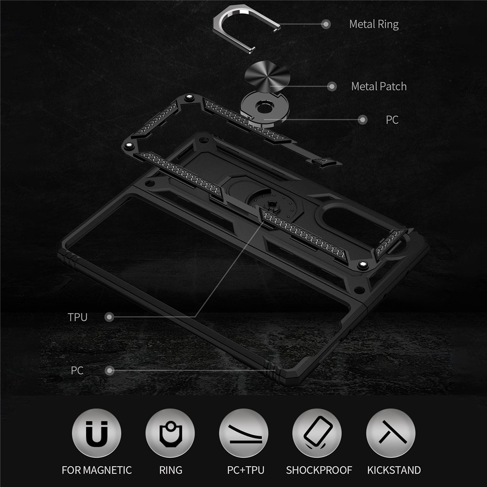 Ring Holder Kickstand Design Anti-fall PC + TPU + Metal Hybrid Phone Cover Shell for Samsung Galaxy Z Fold3 5G - Black-4