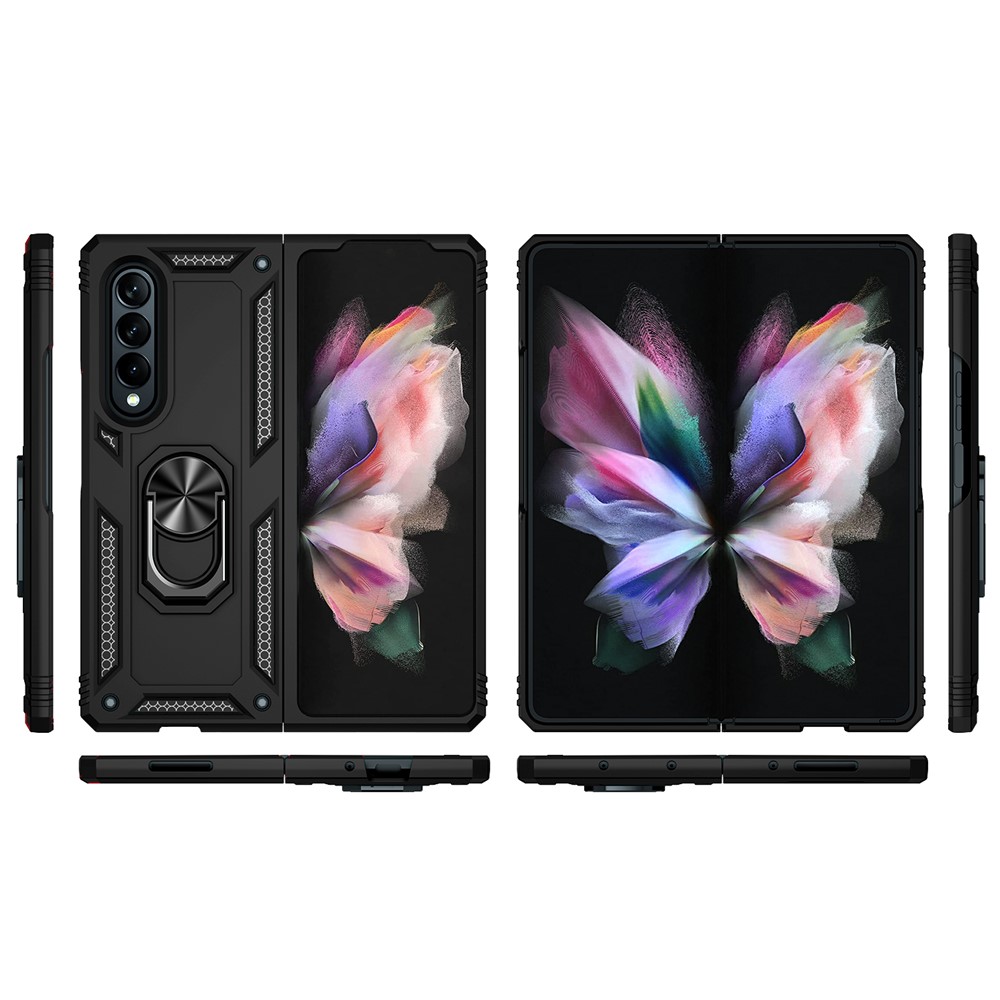 Ring Holder Kickstand Design Anti-fall PC + TPU + Metal Hybrid Phone Cover Shell for Samsung Galaxy Z Fold3 5G - Black-8