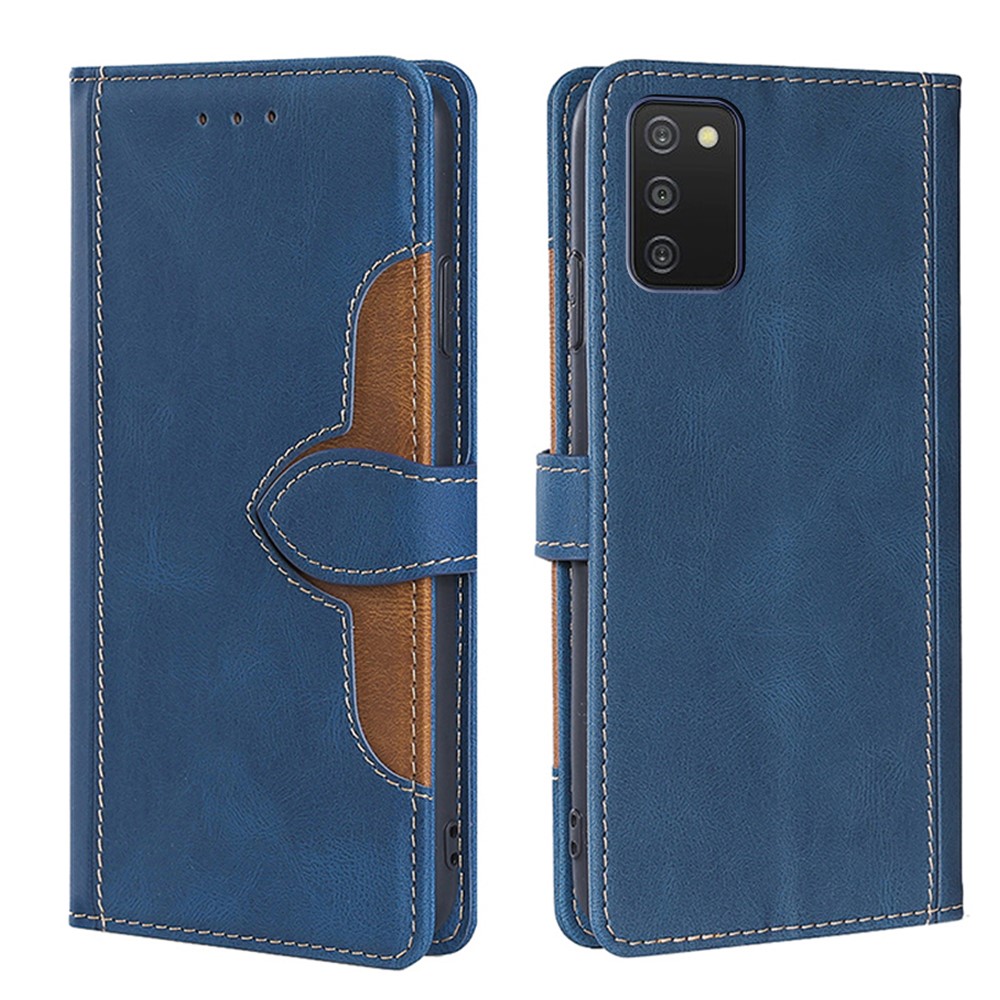 Flip Design Scratch Resistant Textured Phone Case Wallet Stand Design PU Leather and TPU Phone Cover Shell for Samsung Galaxy A03s (164.2 x 75.9 x 9.1mm) - Blue-1