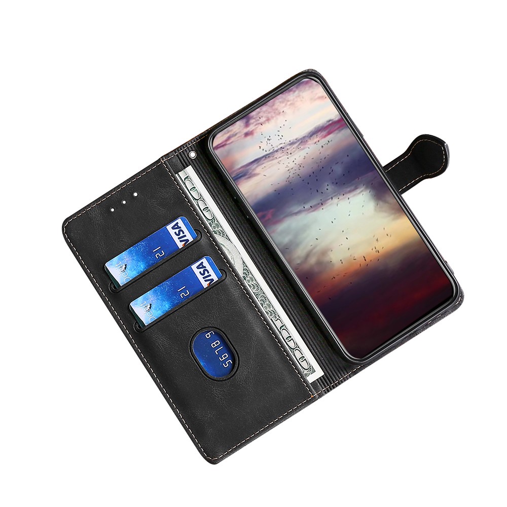 Flip Design Scratch Resistant Textured Phone Case Wallet Stand Design PU Leather and TPU Phone Cover Shell for Samsung Galaxy A03s (164.2 x 75.9 x 9.1mm) - Blue-11