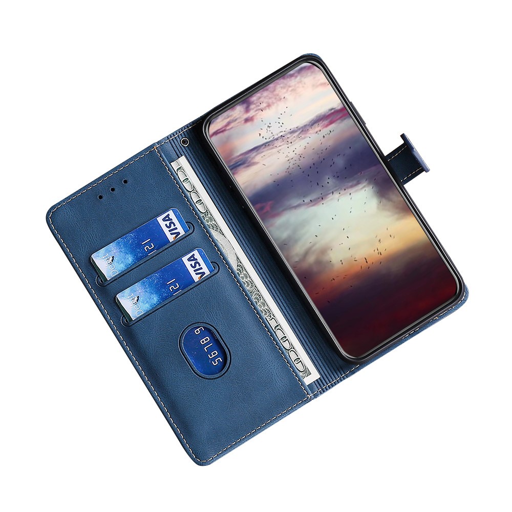 Flip Design Scratch Resistant Textured Phone Case Wallet Stand Design PU Leather and TPU Phone Cover Shell for Samsung Galaxy A03s (164.2 x 75.9 x 9.1mm) - Blue-4