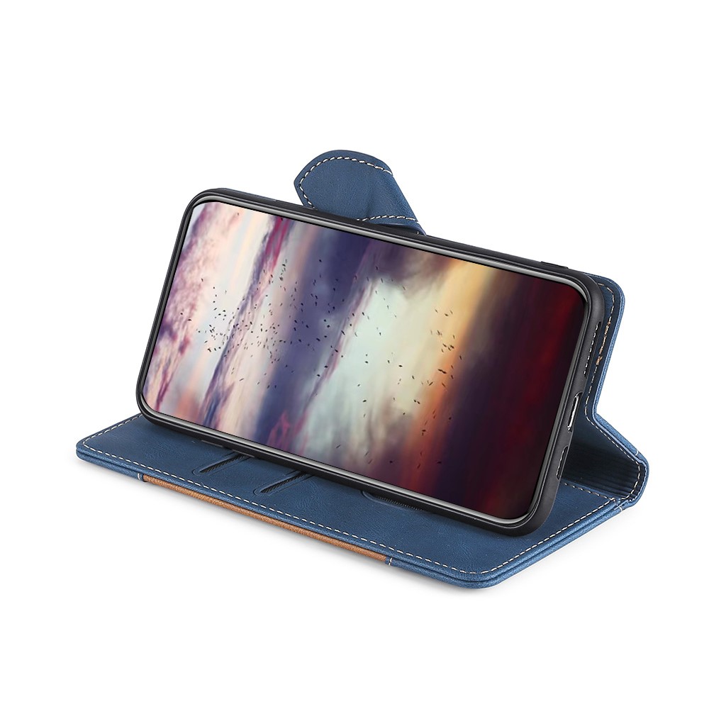 Flip Design Scratch Resistant Textured Phone Case Wallet Stand Design PU Leather and TPU Phone Cover Shell for Samsung Galaxy A03s (164.2 x 75.9 x 9.1mm) - Blue-5