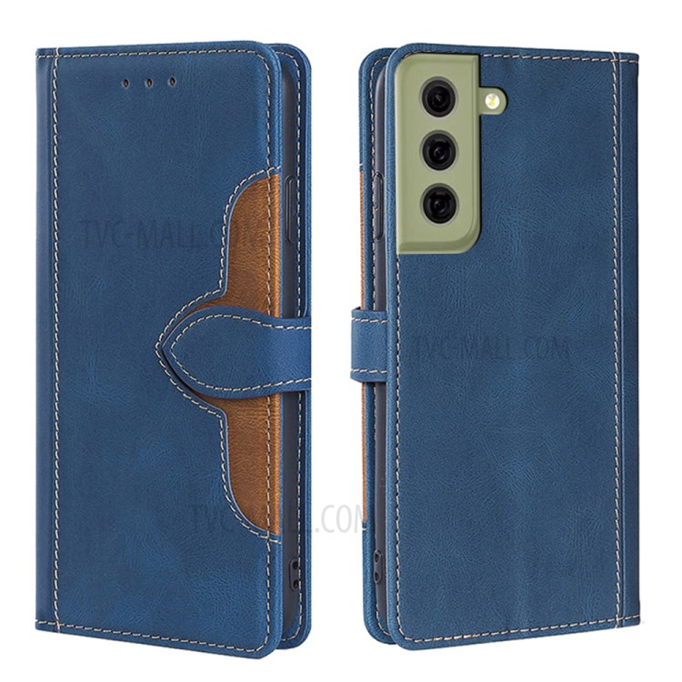 Textured Design Phone Case Wallet Stand Design PU Leather and TPU Phone Flip Cover Shell for Samsung Galaxy S21 FE 5G / S21 Fan Edition - Blue-1