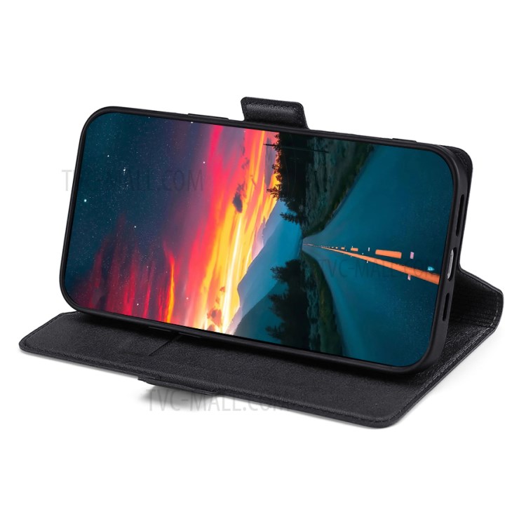 Ultra-thin Double Magnetic Clasps Leather Stand Phone Case Shell with Card Holder for Samsung Galaxy M32 (Global Version) - Black-4