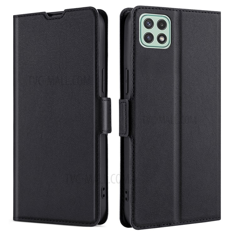 Ultra-thin Side Magnetic Closure Leather Stand Case with Built-in Card Slot for Samsung Galaxy A22 5G (EU Version) - Black-1