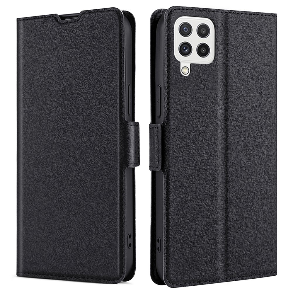 Side Magnetic Closure Folio Flip Card Slot Leather Phone Cover Stand Case for Samsung Galaxy A22 4G (EU Version) - Black-1