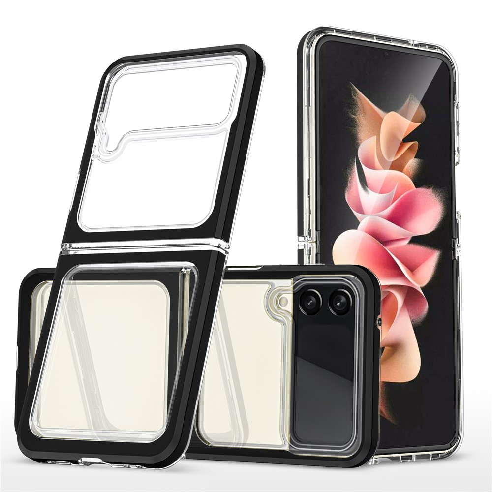 Anti-fall Transparent TPU + Acrylic + PC Hybrid Phone Case Cover for Samsung Galaxy Z Flip3 5G - Black-1