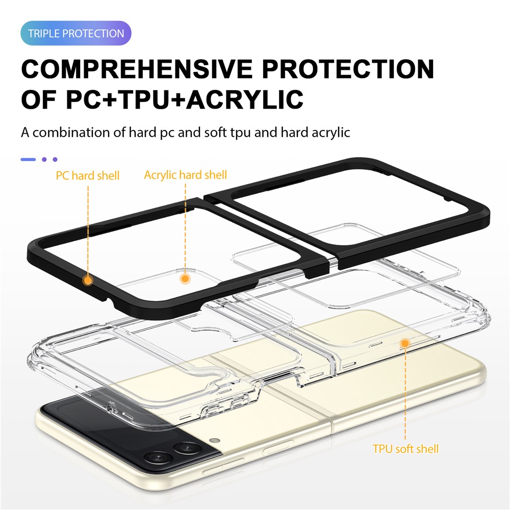 Anti-fall Transparent TPU + Acrylic + PC Hybrid Phone Case Cover for Samsung Galaxy Z Flip3 5G - Black-5