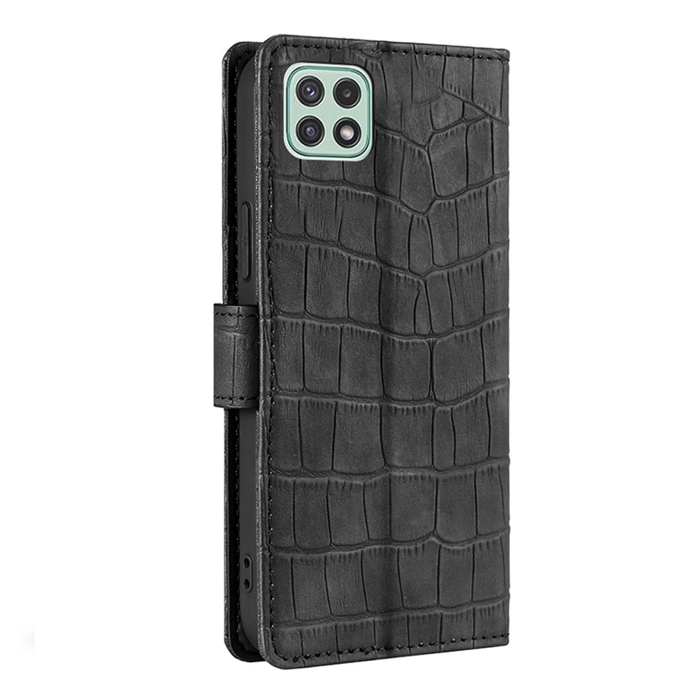Shockproof Supporting Stand Design Crocodile Texture Wallet Leather Case Phone Cover Shell for Samsung Galaxy A22 5G (EU Version) - Black-2