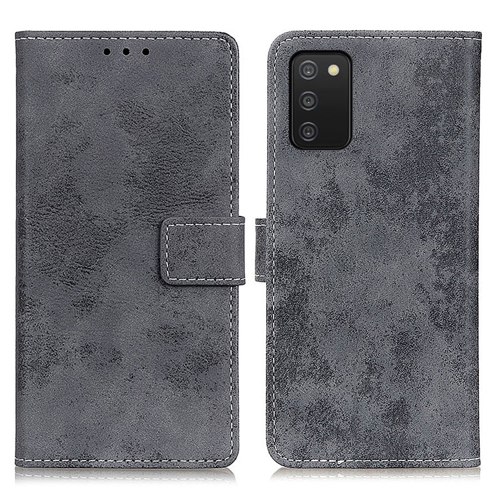 Stand Feature Vintage Style PU Leather Wallet Magnetic Protective Cover for Samsung Galaxy A03s (164.2 x 75.9 x 9.1mm) - Grey-1