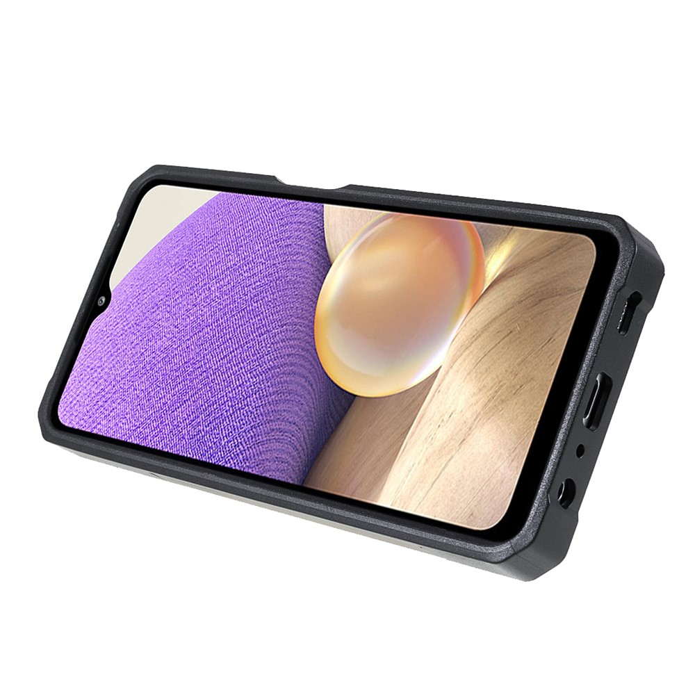 Camera Slider Protector Design Ring Holder Kickstand Phone Case Shell with Card Slot for Samsung Galaxy A32 5G - Black-6