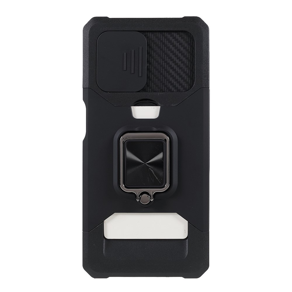 Camera Slider Protector Design Ring Holder Kickstand Phone Case Shell with Card Slot for Samsung Galaxy A32 5G - Black-7
