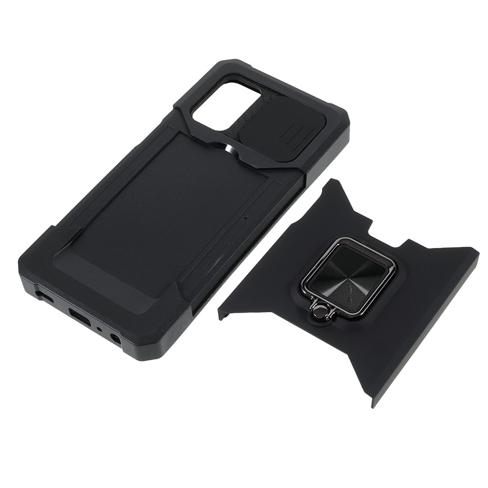 Camera Slider Protector Design Ring Holder Kickstand Phone Case Shell with Card Slot for Samsung Galaxy A32 5G - Black-9