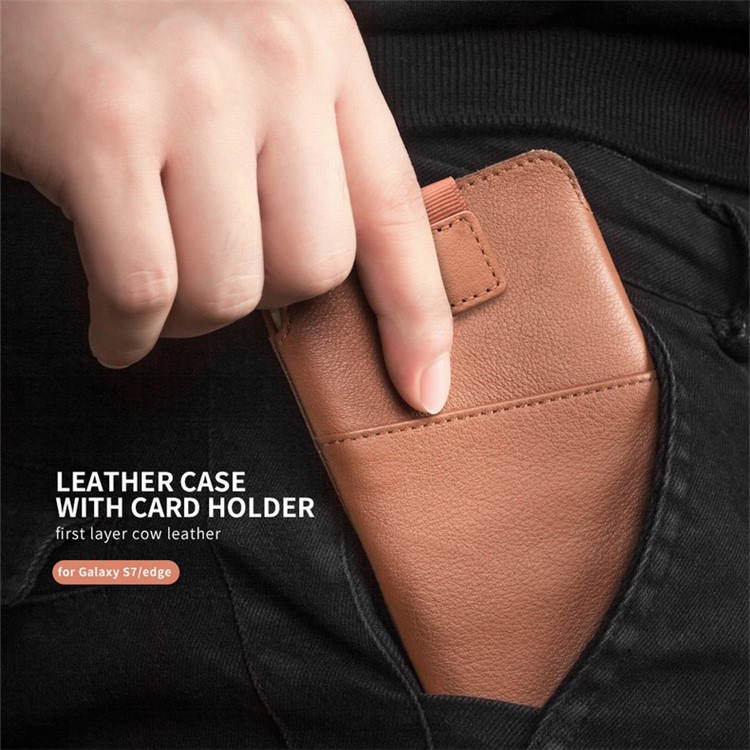 QIALINO Bolsa de couro genuíno caso titular do cartão para Samsung Note7 / S7 / Note5 / S6 Etc - Brown-13
