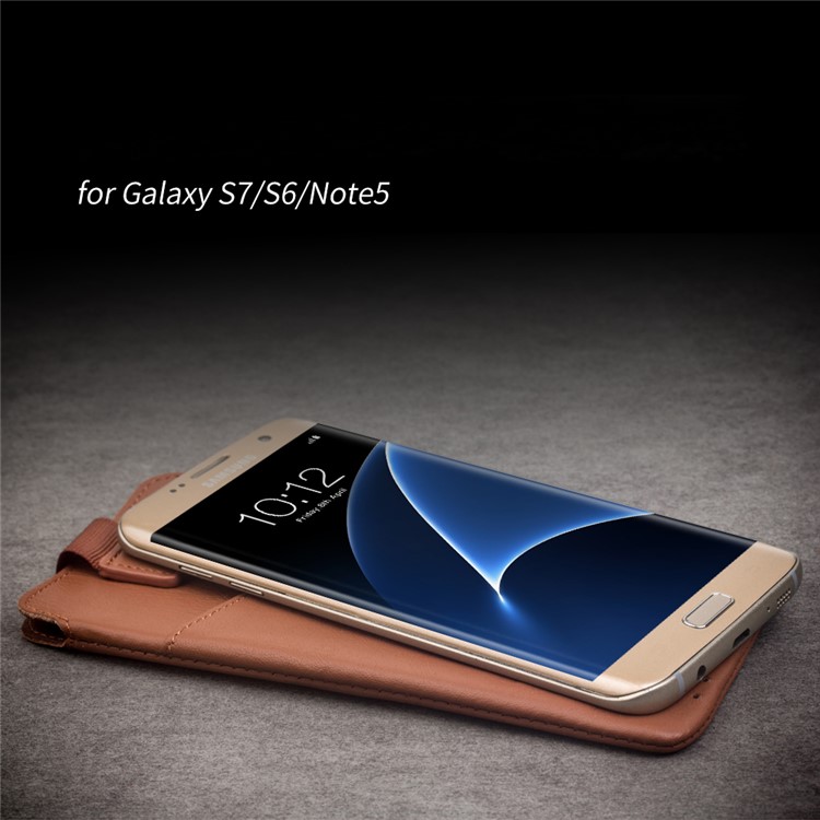 QIALINO Bolsa de couro genuíno caso titular do cartão para Samsung Note7 / S7 / Note5 / S6 Etc - Brown-3