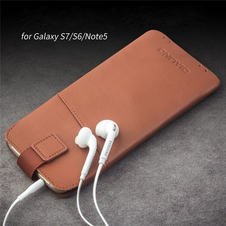 QIALINO Bolsa de couro genuíno caso titular do cartão para Samsung Note7 / S7 / Note5 / S6 Etc - Brown-4