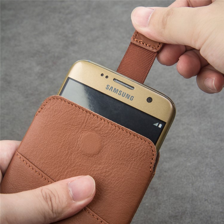 QIALINO Bolsa de couro genuíno caso titular do cartão para Samsung Note7 / S7 / Note5 / S6 Etc - Brown-5