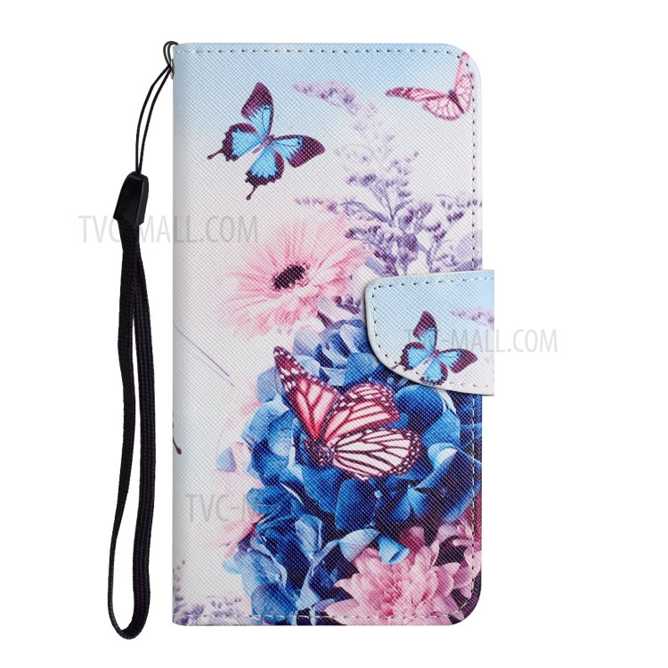 Pattern Printing Shockproof Wallet Stand Leather Phone Case Shell with Strap for Samsung Galaxy A52 4G/5G - Purple Butterfly-2
