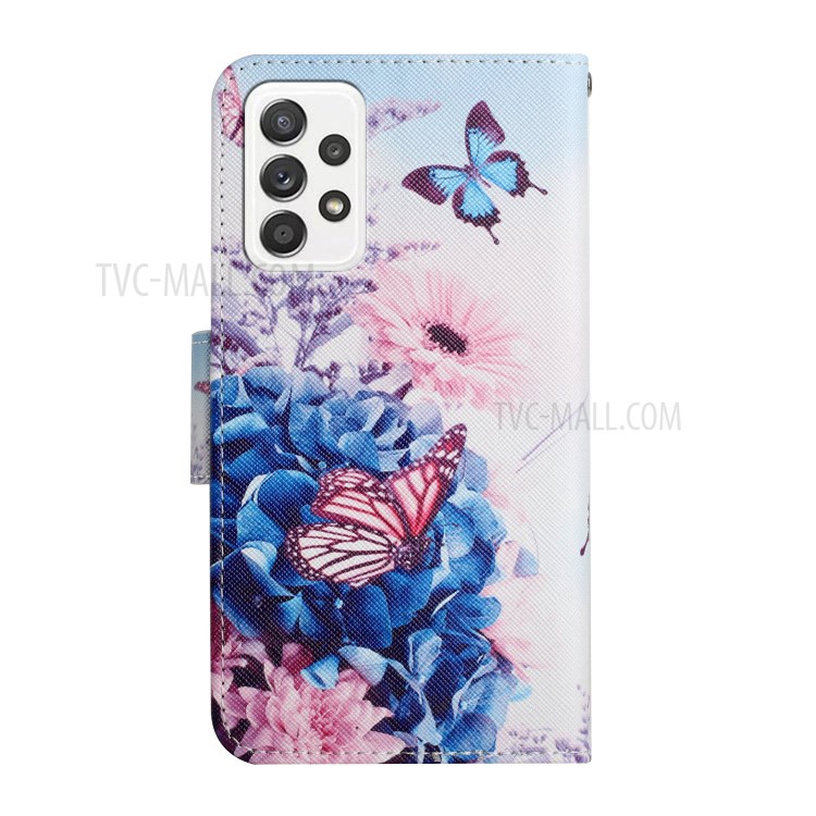 Pattern Printing Shockproof Wallet Stand Leather Phone Case Shell with Strap for Samsung Galaxy A52 4G/5G - Purple Butterfly-3