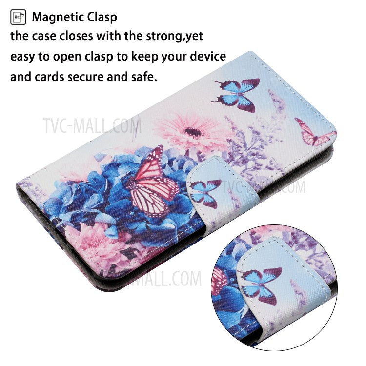 Pattern Printing Shockproof Wallet Stand Leather Phone Case Shell with Strap for Samsung Galaxy A52 4G/5G - Purple Butterfly-6