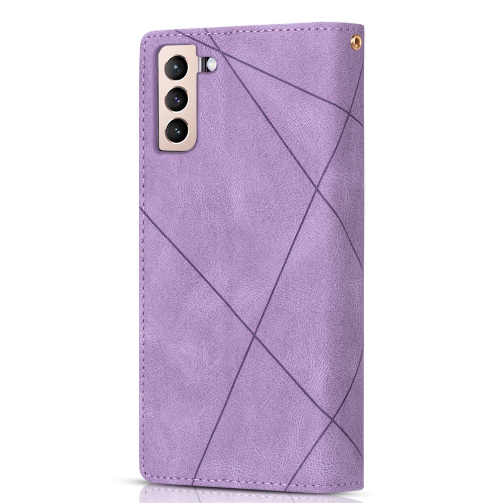 Splicing Design Leather Phone Case Wallet Stand Protective Cover for Samsung Galaxy S21 FE 5G / S21 Fan Edition - Purple-3
