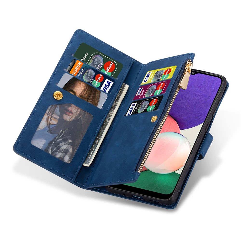 Scratch Resistant Splicing Design Leather Phone Case Wallet Stand Protective Cover for Samsung Galaxy A22 5G (EU Version) - Blue-10