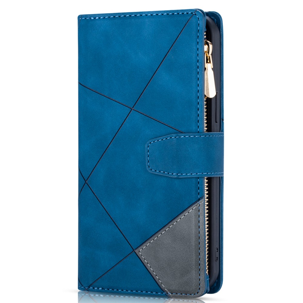Scratch Resistant Splicing Design Leather Phone Case Wallet Stand Protective Cover for Samsung Galaxy A22 5G (EU Version) - Blue-2