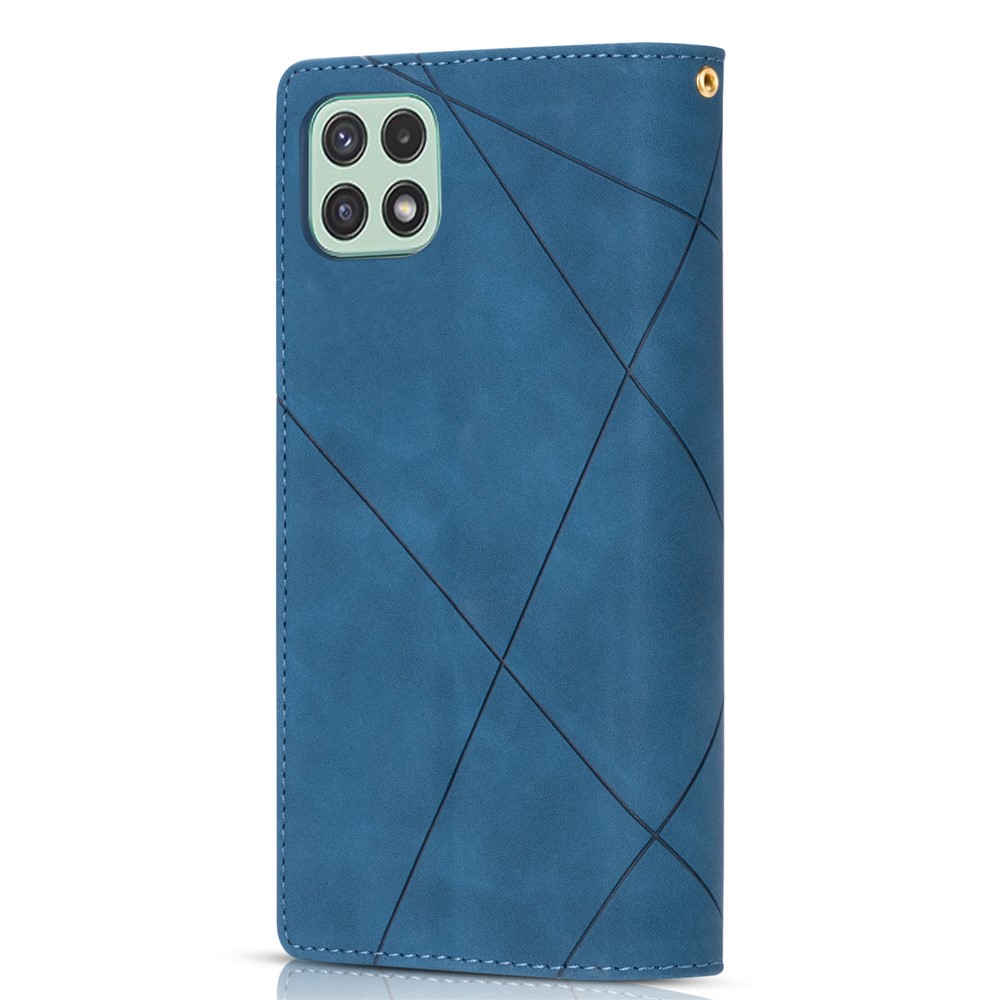 Scratch Resistant Splicing Design Leather Phone Case Wallet Stand Protective Cover for Samsung Galaxy A22 5G (EU Version) - Blue-3
