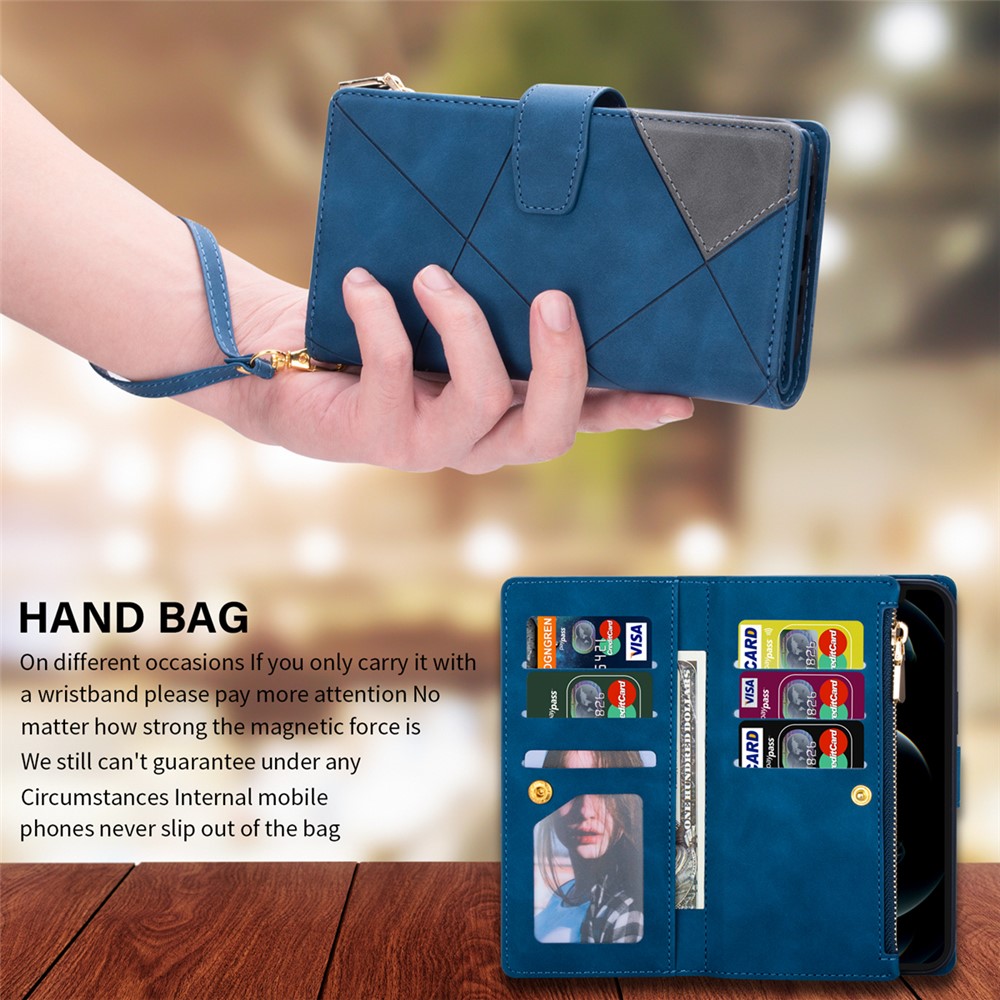 Scratch Resistant Splicing Design Leather Phone Case Wallet Stand Protective Cover for Samsung Galaxy A22 5G (EU Version) - Blue-4