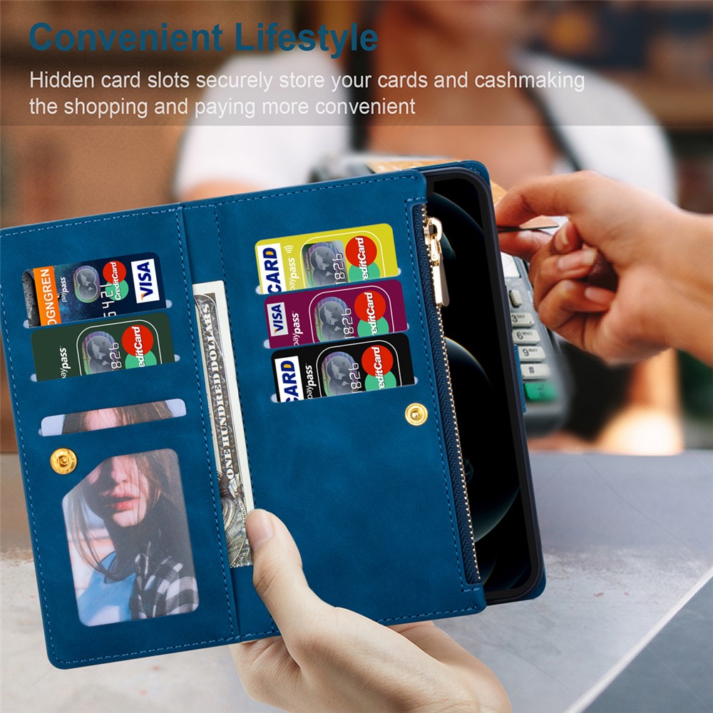 Scratch Resistant Splicing Design Leather Phone Case Wallet Stand Protective Cover for Samsung Galaxy A22 5G (EU Version) - Blue-5