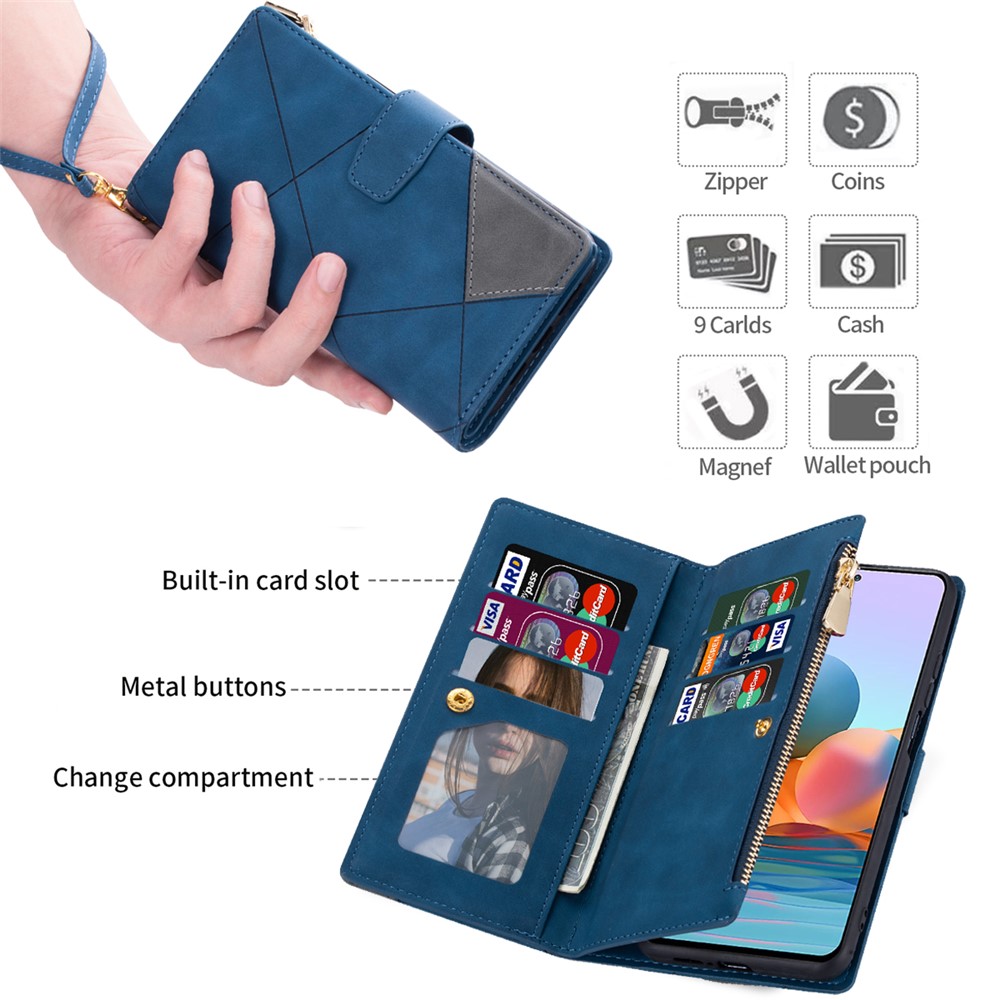 Scratch Resistant Splicing Design Leather Phone Case Wallet Stand Protective Cover for Samsung Galaxy A22 5G (EU Version) - Blue-7