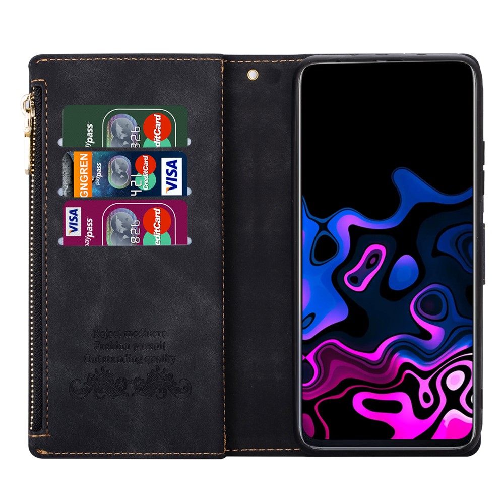 Flip Phone Case Splicing Design Leather Phone Case Wallet Stand Protective Cover for Samsung Galaxy A72 5G/4G - Black-4
