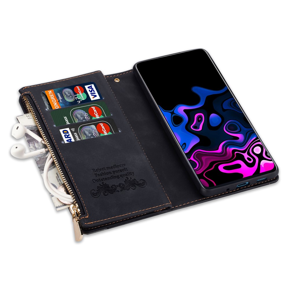Flip Phone Case Splicing Design Leather Phone Case Wallet Stand Protective Cover for Samsung Galaxy A72 5G/4G - Black-8