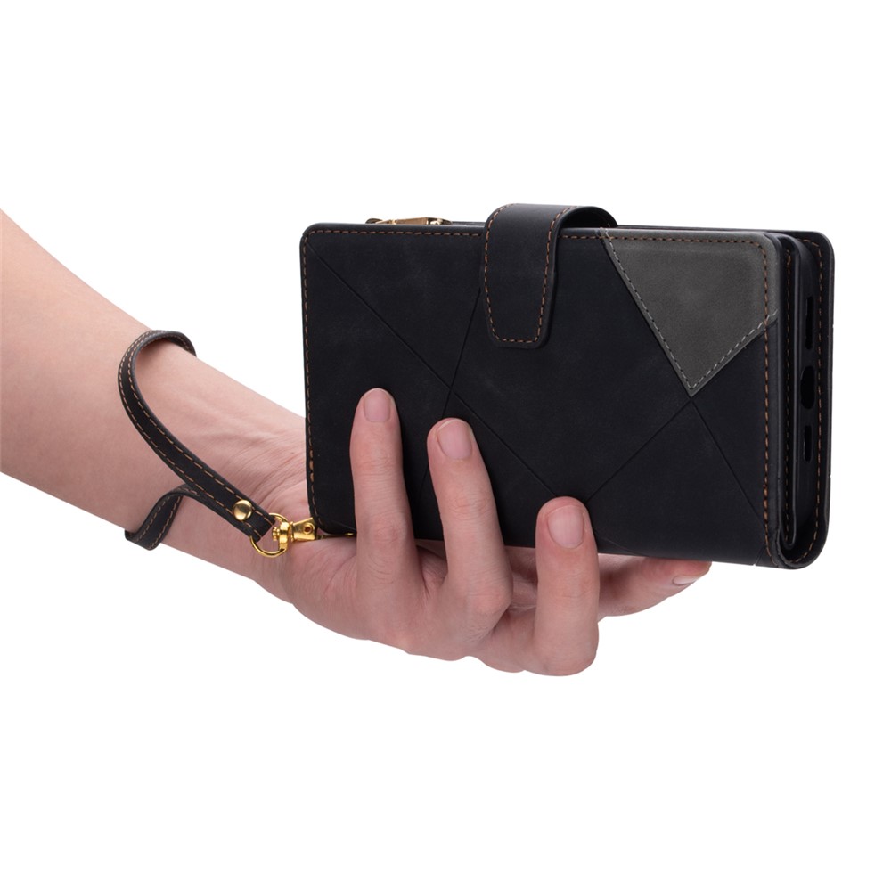 Flip Phone Case Splicing Design Leather Phone Case Wallet Stand Protective Cover for Samsung Galaxy A72 5G/4G - Black-9